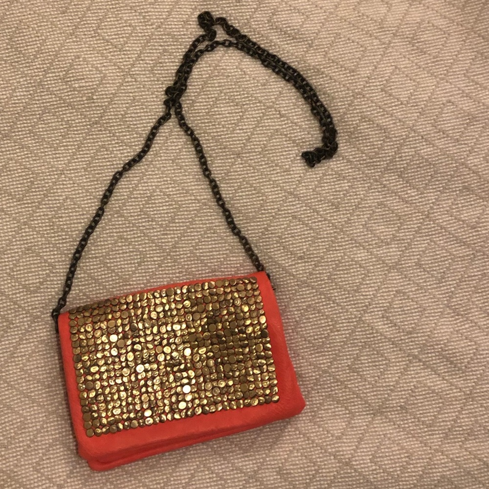 Adorable Bright Coral & Gold Satchel ✨✨